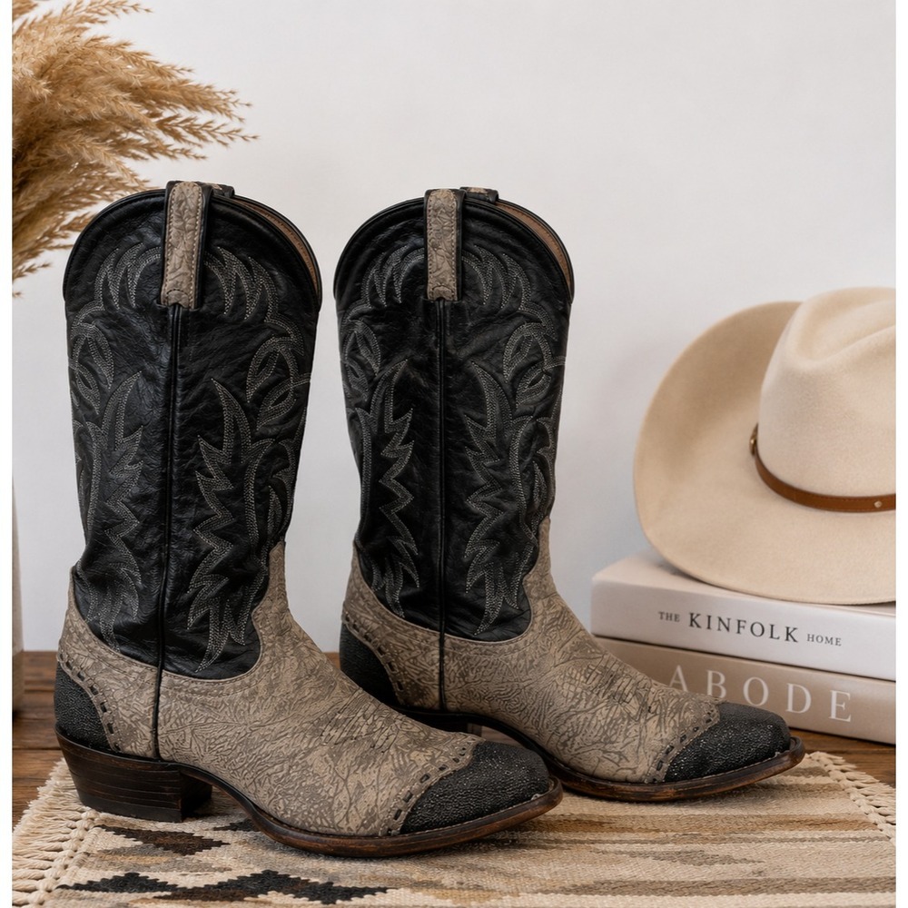 VINTAGE TONY LAMA 6872 EXOTIC Gray BLACK STINGRAY WING TIP COWBOY BOOTS 10.5 D